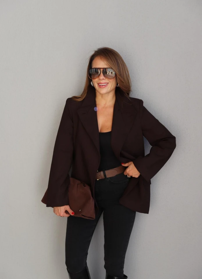 Kahverengi Asimetrik Blazer