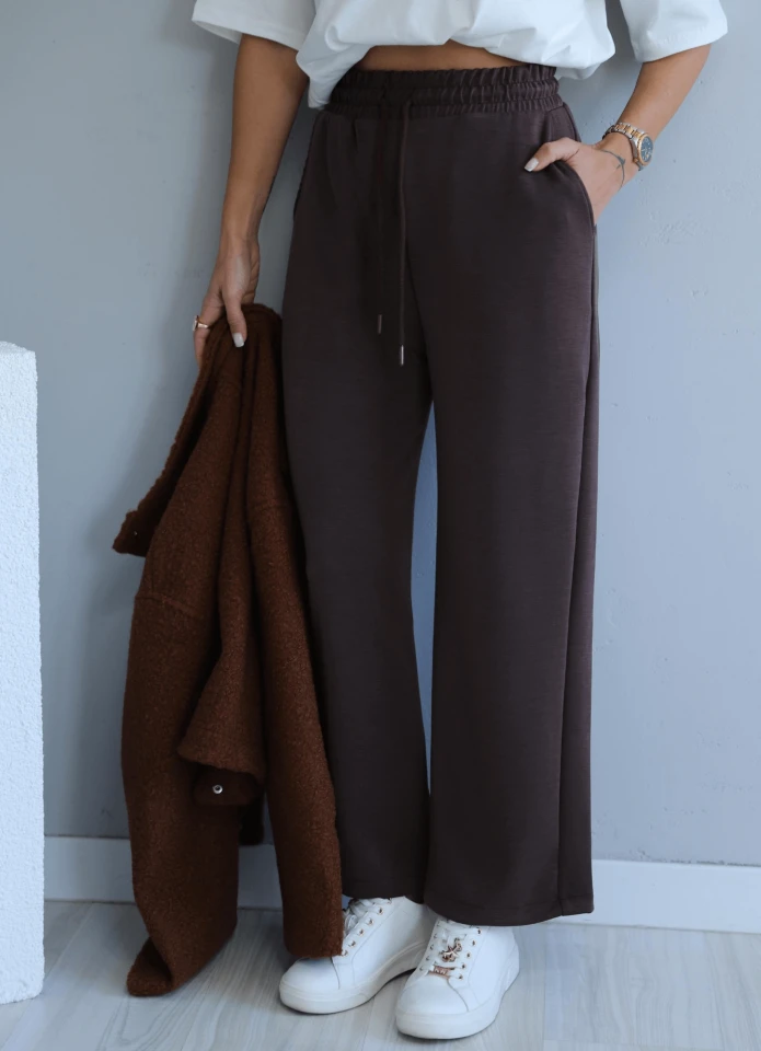 Brown High-Waisted Elasticated Pants