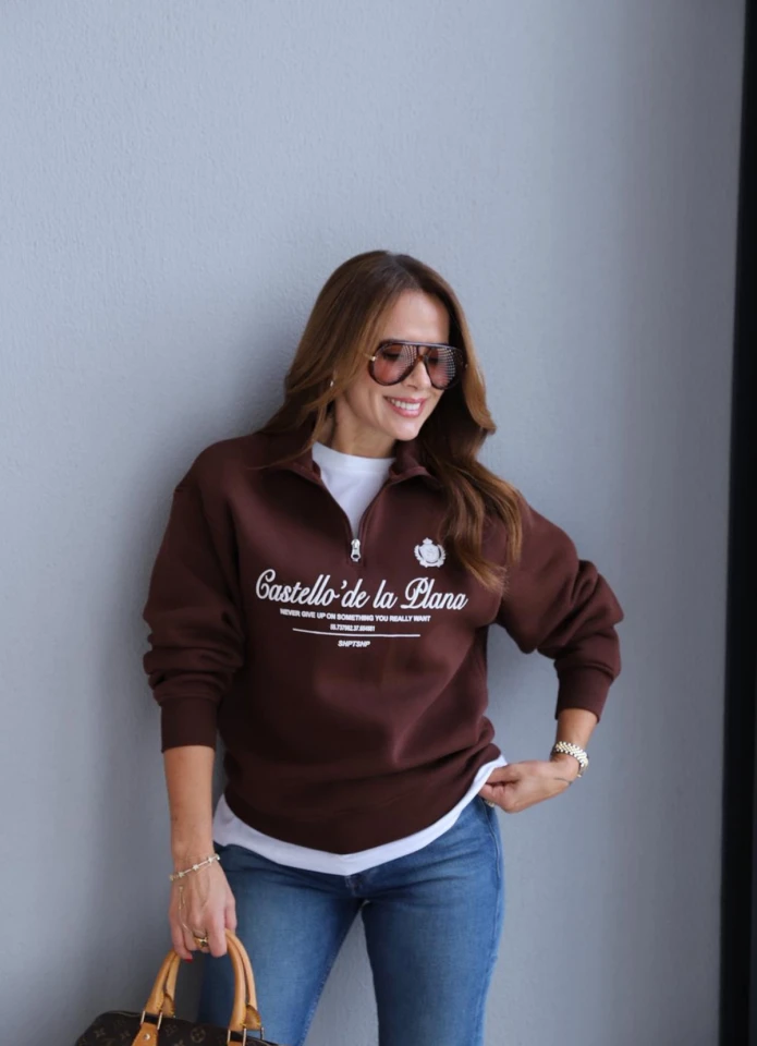 Kahverengi Fermuarlı Sweat