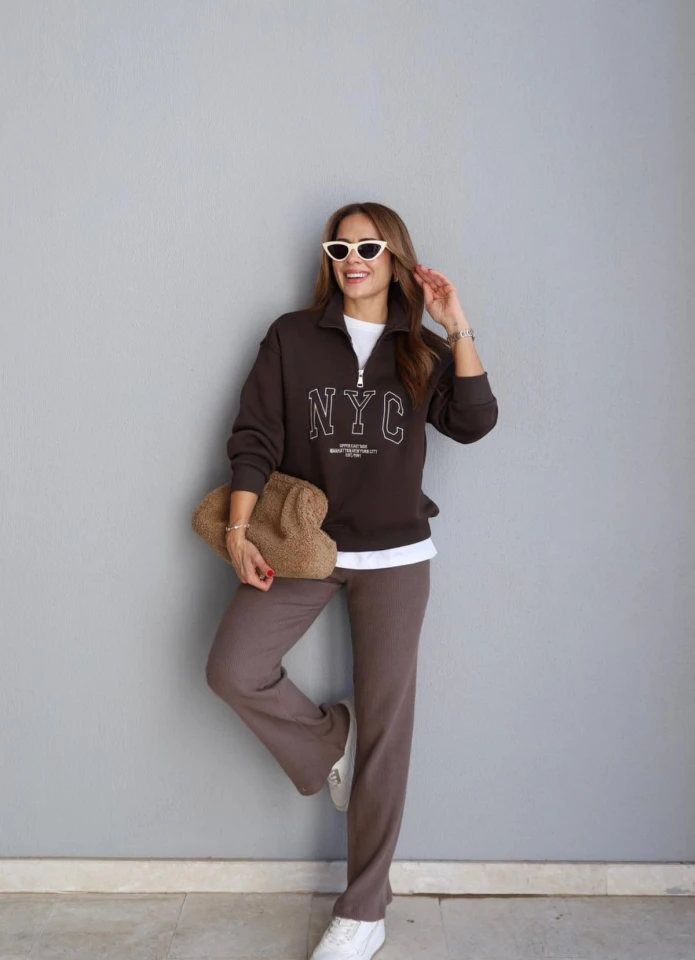 Kahverengi Fitilli Salaş Pantolon