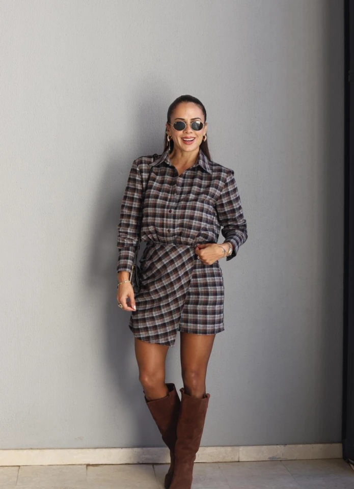 Kahverengi Gömlek Elbise