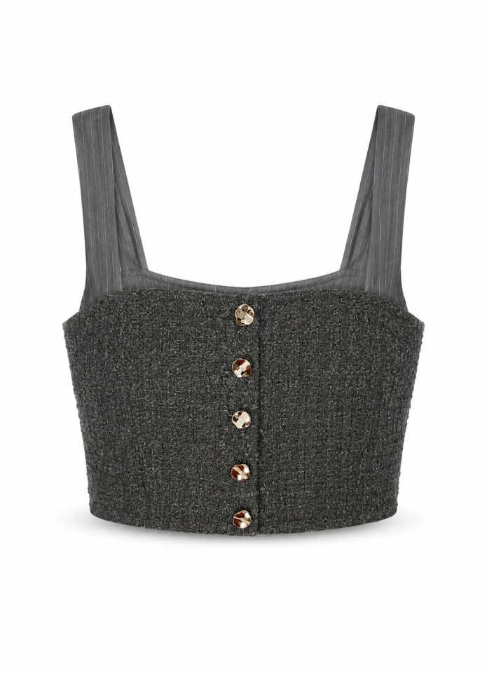 KIRÇILLI Gri Tüvit Crop Bluz