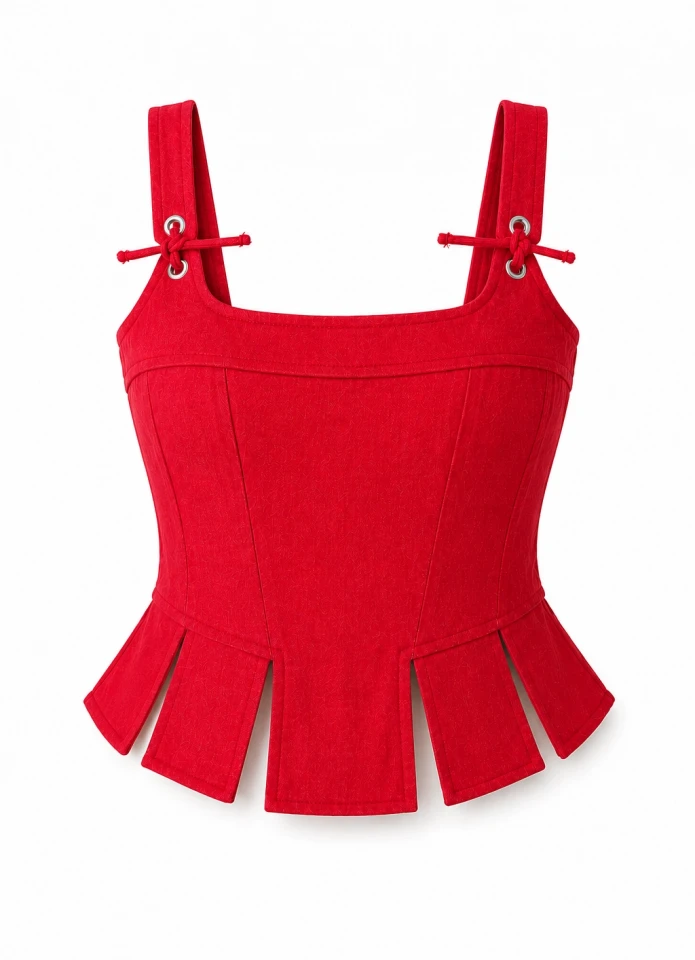 KIRMIZI Askısı Bağlamalı Parça Detay Crop Bluz