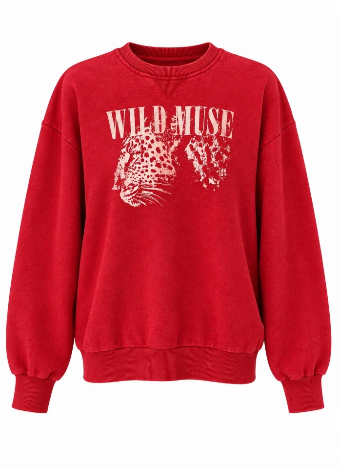 KIRMIZI Baskılı Sweatshirt