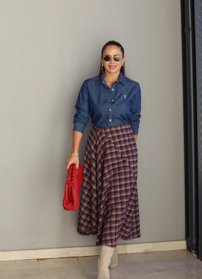 KIRMIZI Ekoseli Etek