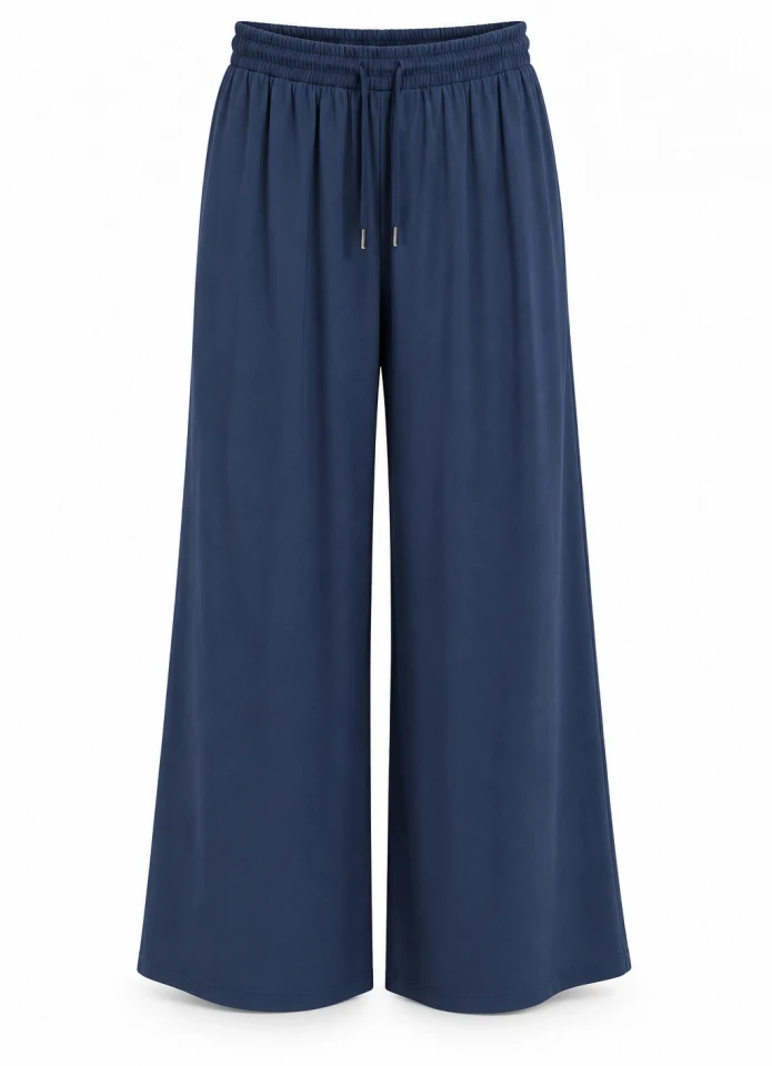 Lacivert Beli Lastikli Bol Paça Pantolon