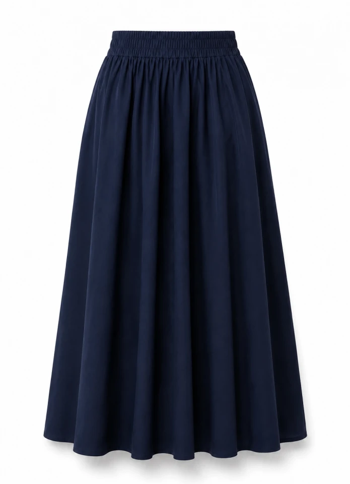 Lacivert Beli Lastikli Maxi Etek