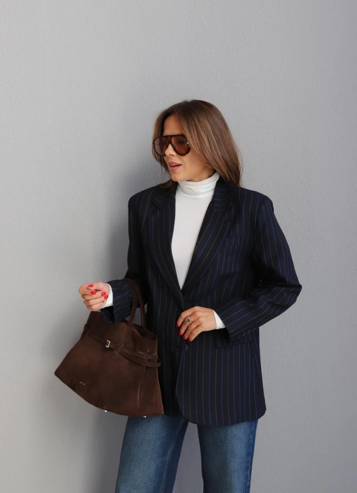 Lacivert Çizgili Blazer