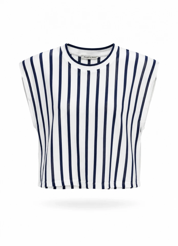 Lacivert Çizgili Vatkalı Tshirt
