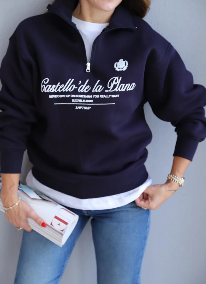 Lacivert Fermuarlı Sweat