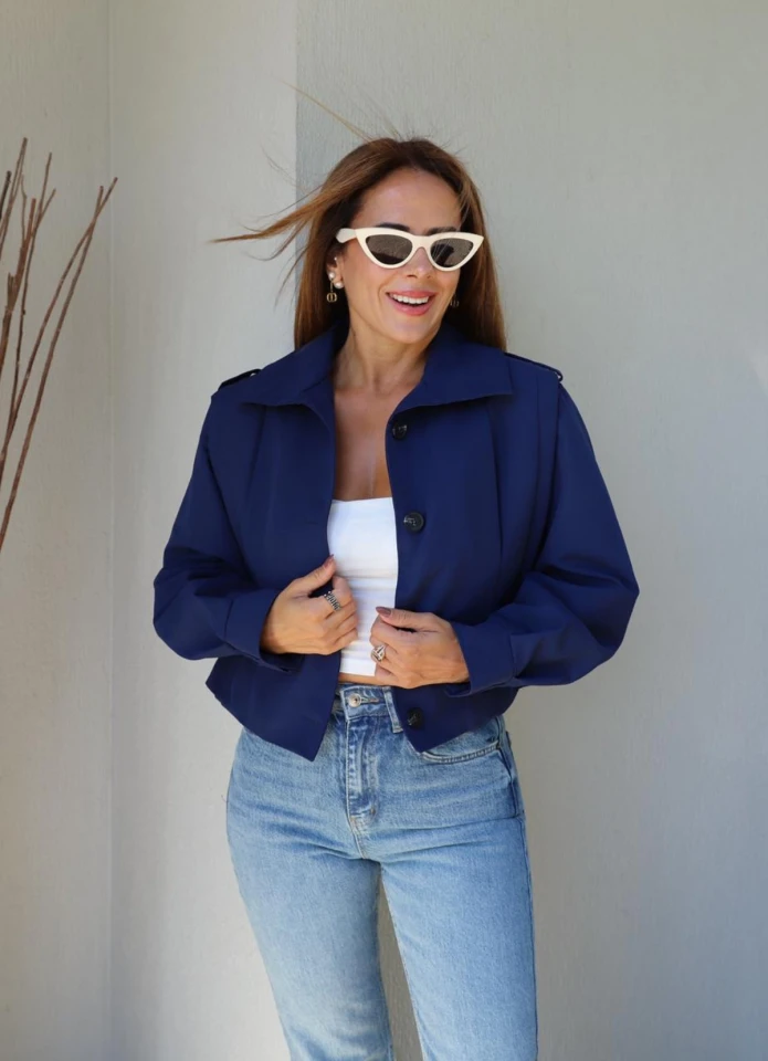 Lacivert Pile Detay Ceket