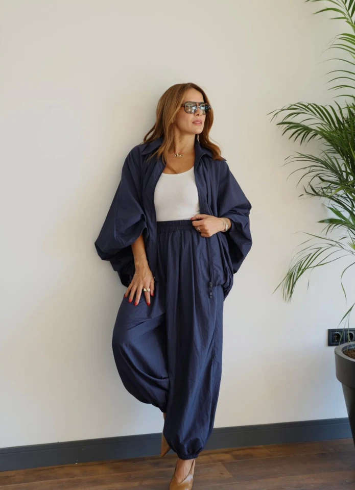 Lacivert Yarasa Kol Ceket Pantolon Takım