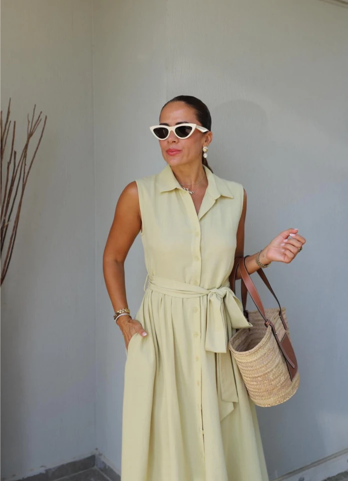 LİME Keten Gömlek Elbise