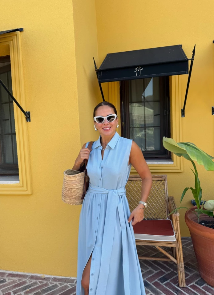 MAVİ Keten Gömlek Elbise