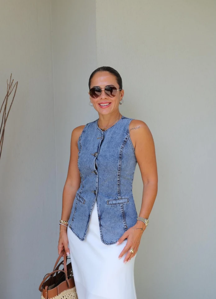 MAVİ Taşlamalı Denim Yelek