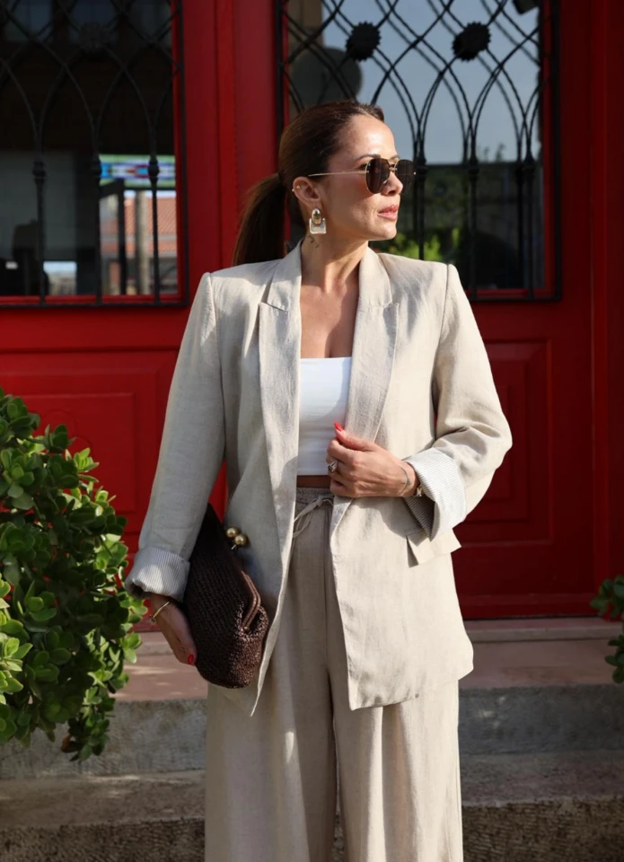 NATURAL Keten Blazer