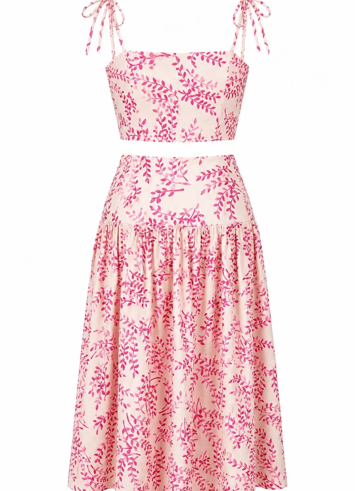 PEMBE Desenli Crop Etek Takım