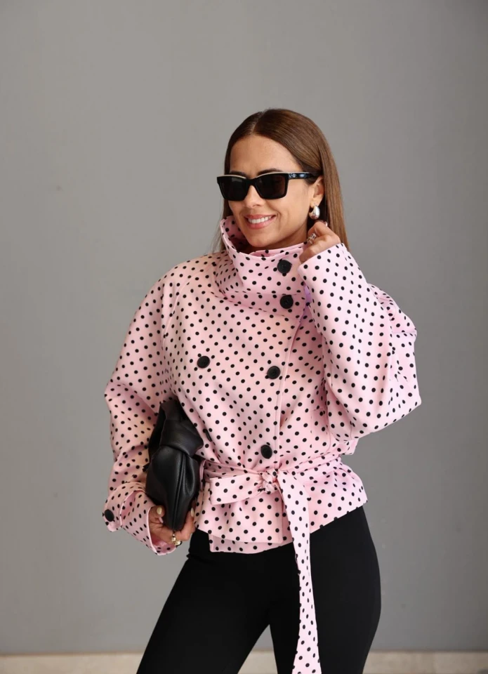 PEMBE Puantiyeli Dik Yaka Ceket