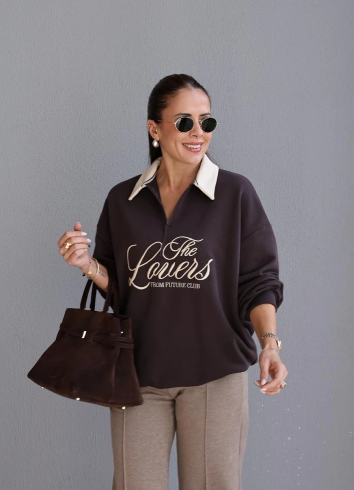 Polo Yaka Nakışlı Sweatshirt