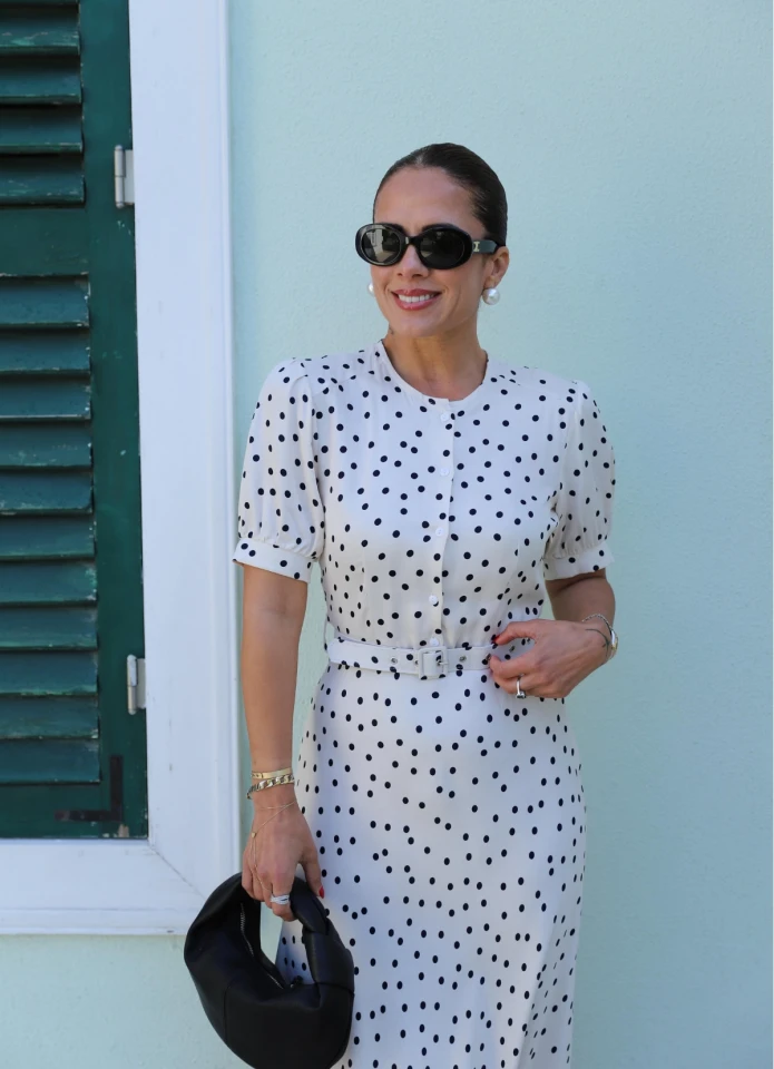 Puantiyeli Maxi Boy Saten Elbise