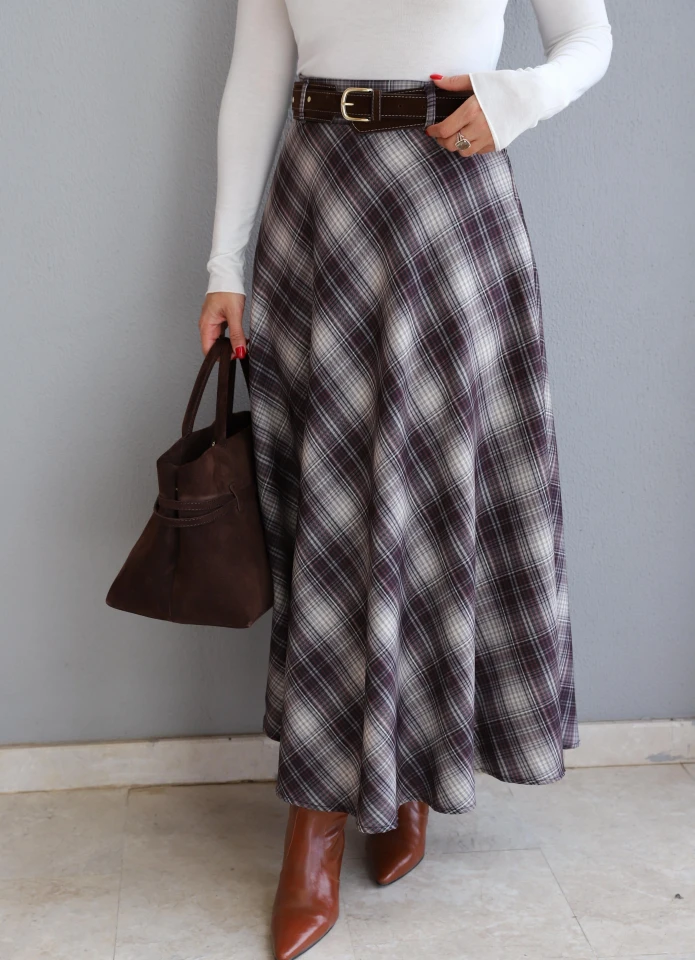 RENKLİ Kemerli Ekose Etek