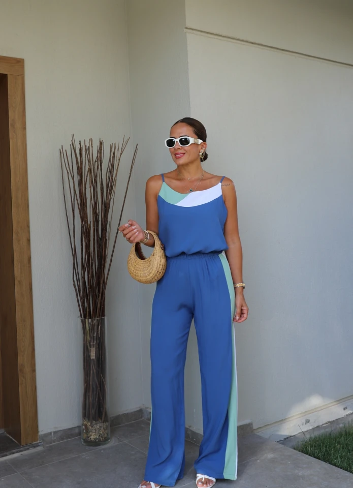 Şerit Detay Bluz Pantolon Takım