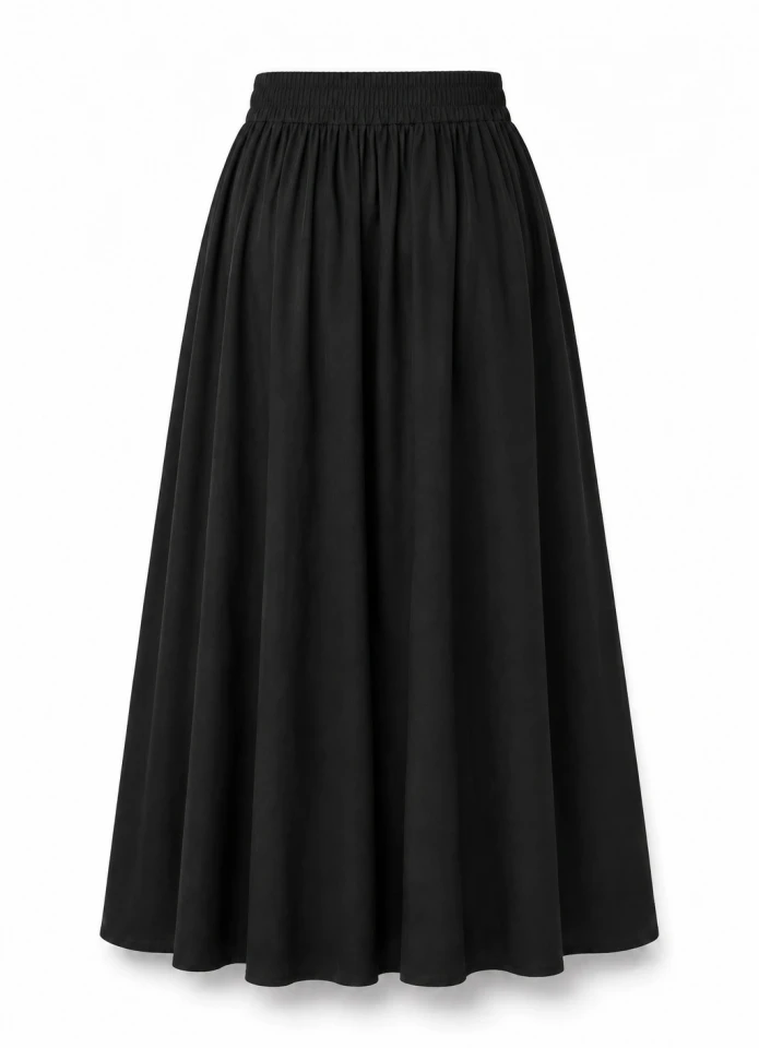 Siyah Beli Lastikli Maxi Etek