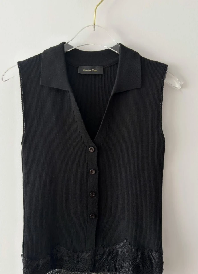 Siyah Dantel Detay Triko