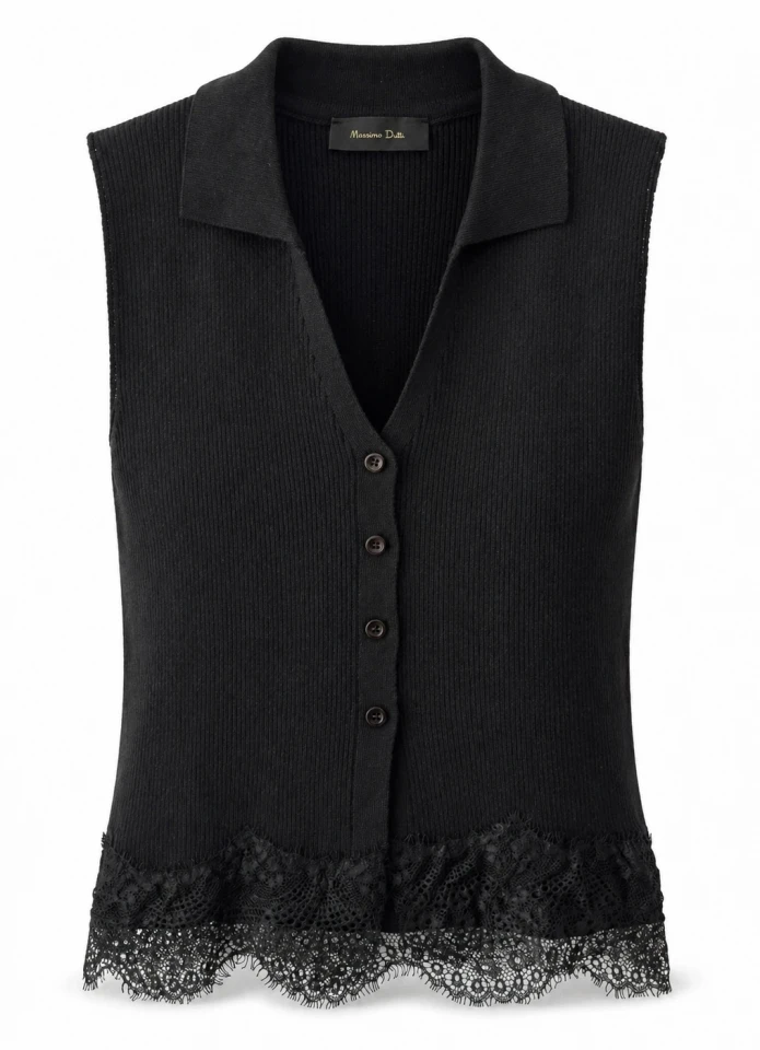 Siyah Dantel Detay Triko