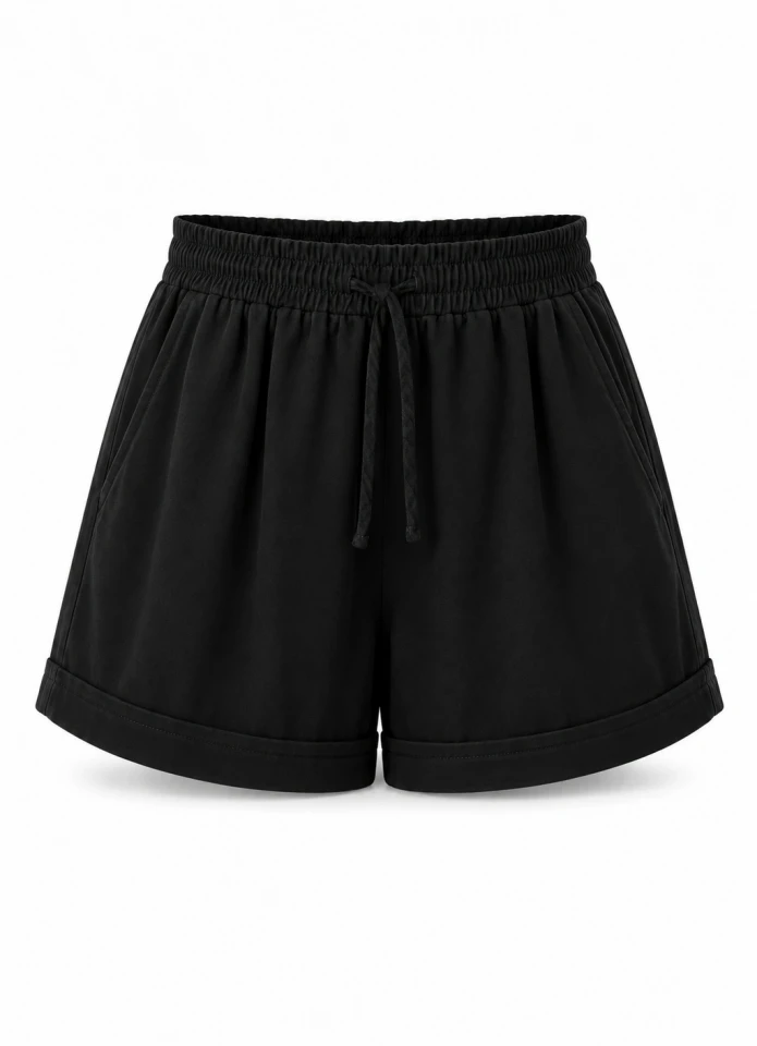 Siyah Duble Paça Gabardin Şort