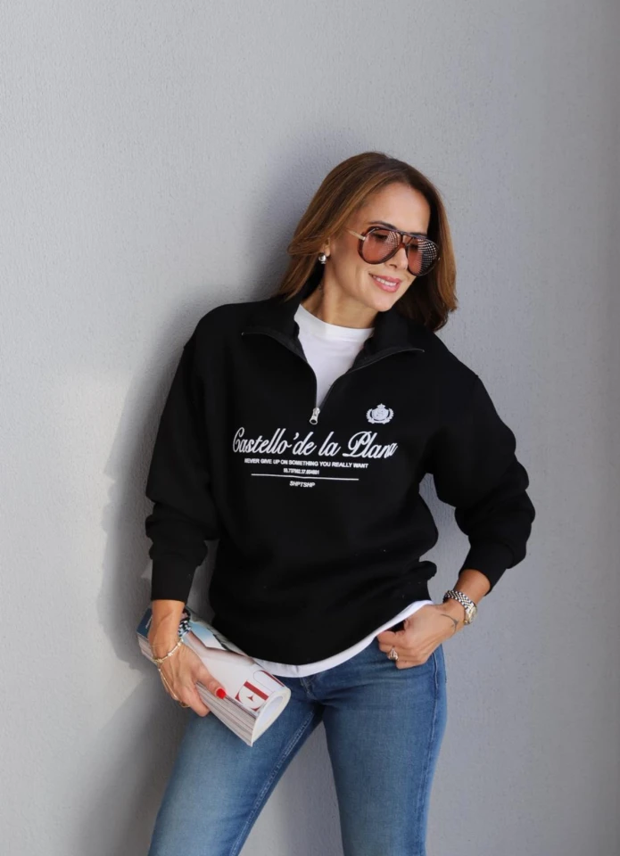 Siyah Fermuarlı Sweat