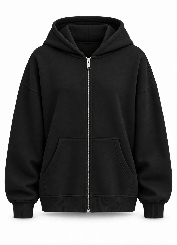 Siyah Fermuarlı Sweatshirt