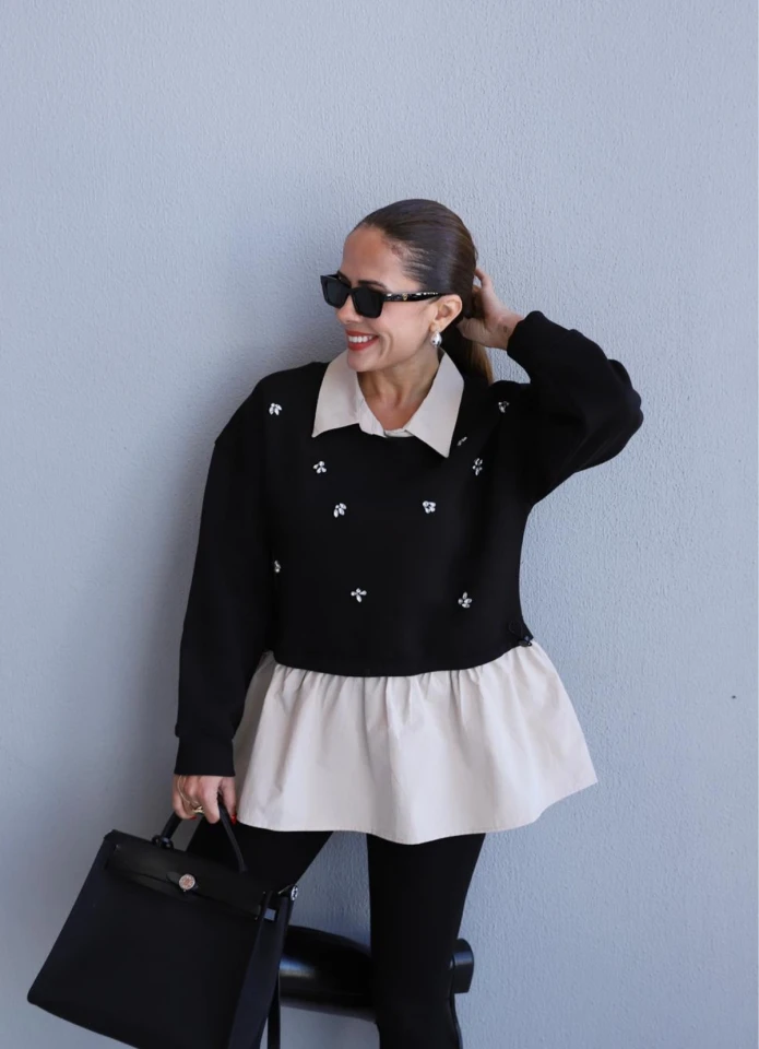 Siyah Gömlek Detay Sweat