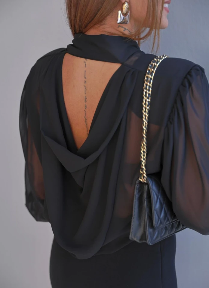 Siyah Mini Şifon Elbise