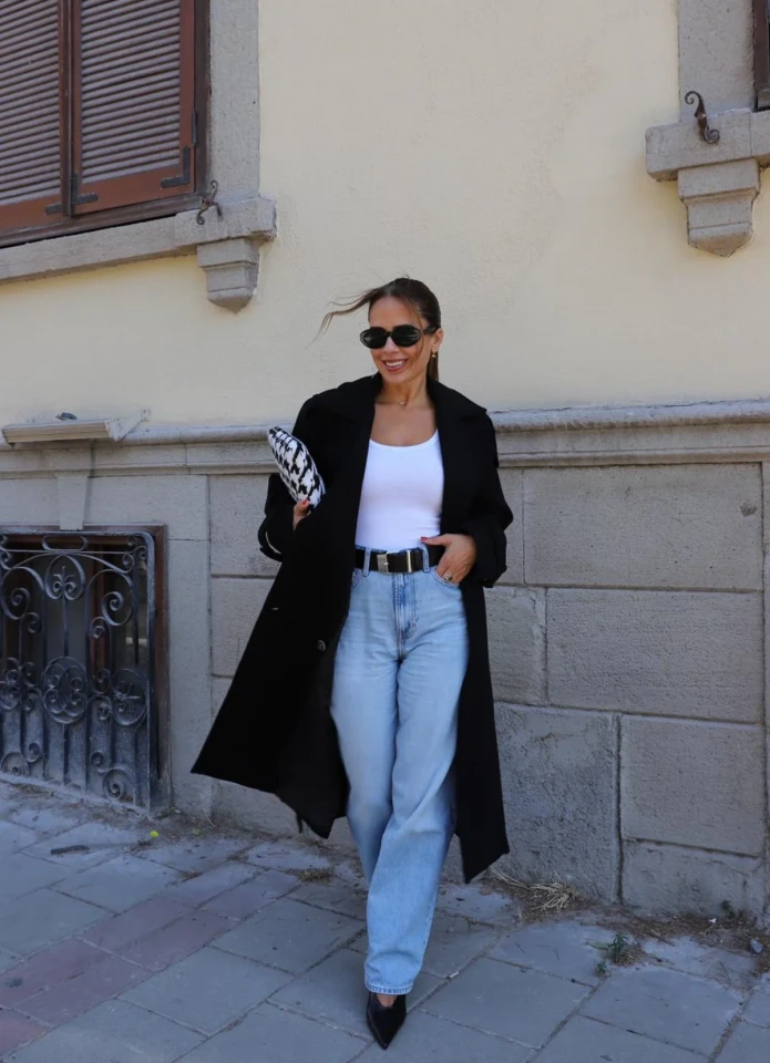 Siyah Oversize Kaşe Kaban