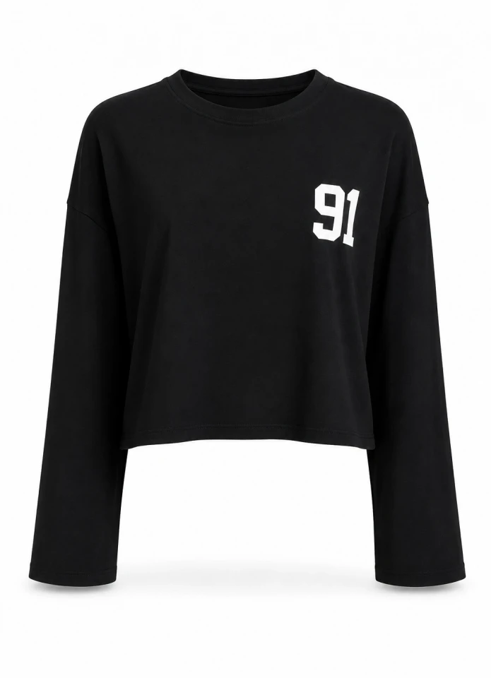 Siyah Rakam Baskı Detay Modal Sweatshirt