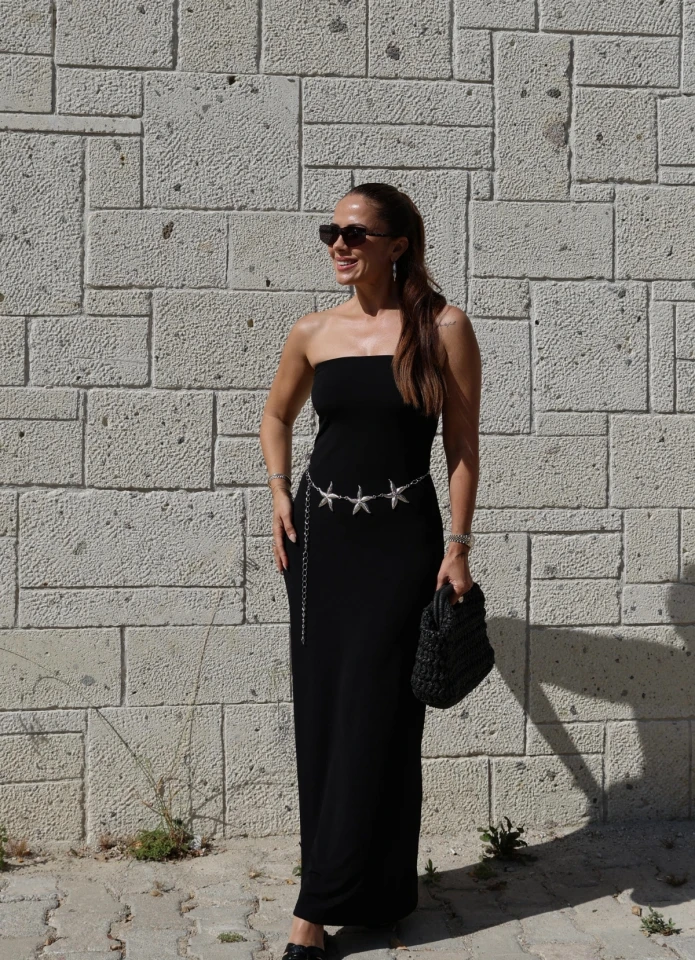 Siyah Straplez Maxi Elbise