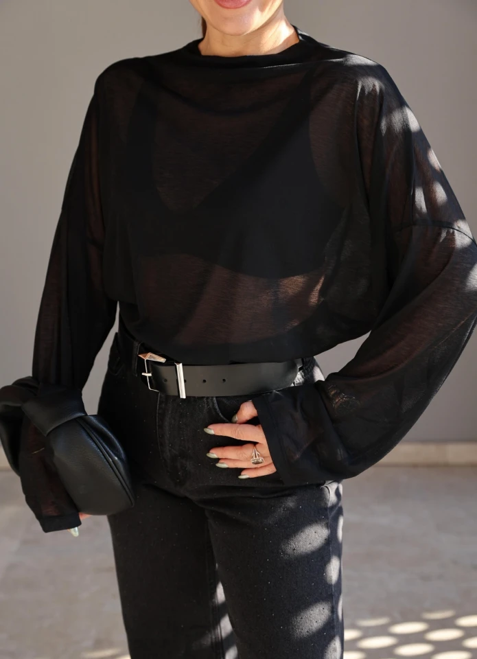 Siyah Transparan Bluz