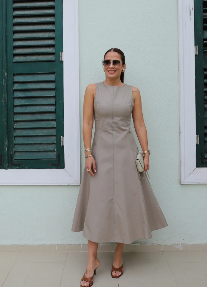 Ters Dikiş Detay Midi Boy Elbise