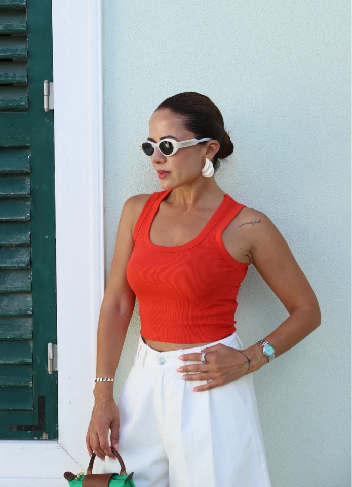 TURUNCU U Yaka Fitilli Atlet