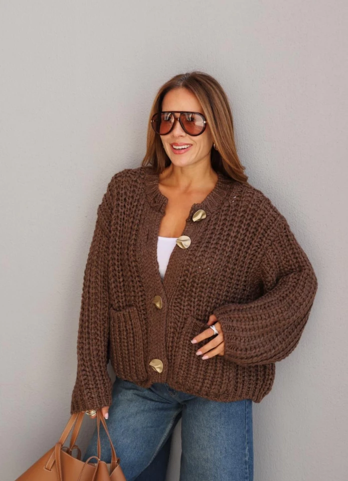 Vizon Gold Düğme Detay Örgü Hırka