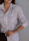 Ekru Çizgili Gömlek