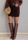 Kahverengi Kemerli Mini Süet Etek