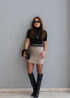 BEJ Kemerli Mini Süet Etek