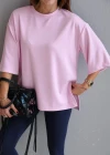 PEMBE Yırtmaçlı Basic Tshirt