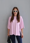 PEMBE Yırtmaçlı Basic Tshirt