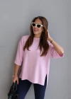 PEMBE Yırtmaçlı Basic Tshirt