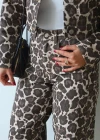 BEJ Leopar Ceket Pantolon Takım