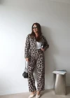 BEJ Leopar Ceket Pantolon Takım