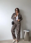 BEJ Leopar Ceket Pantolon Takım
